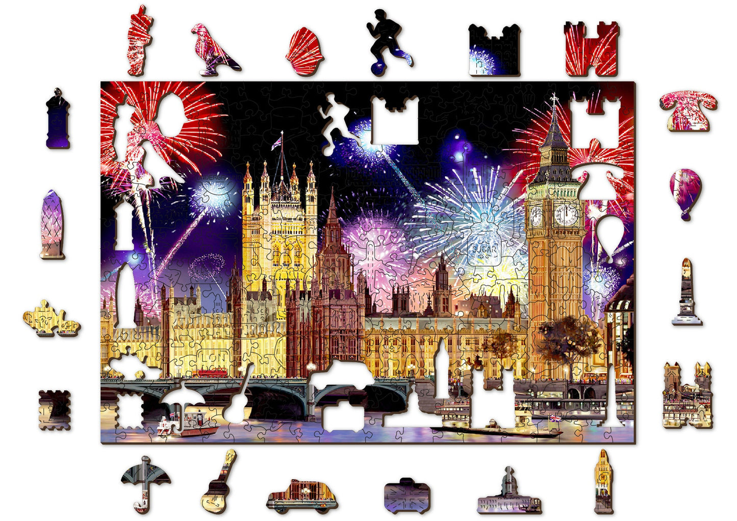 Wooden Jigsaw Puzzle "London By Night" 150, 300, 500 pcs Puzzle Of Scenic Palace Of Westminster Unique Pieces Kids Adults Wooden City