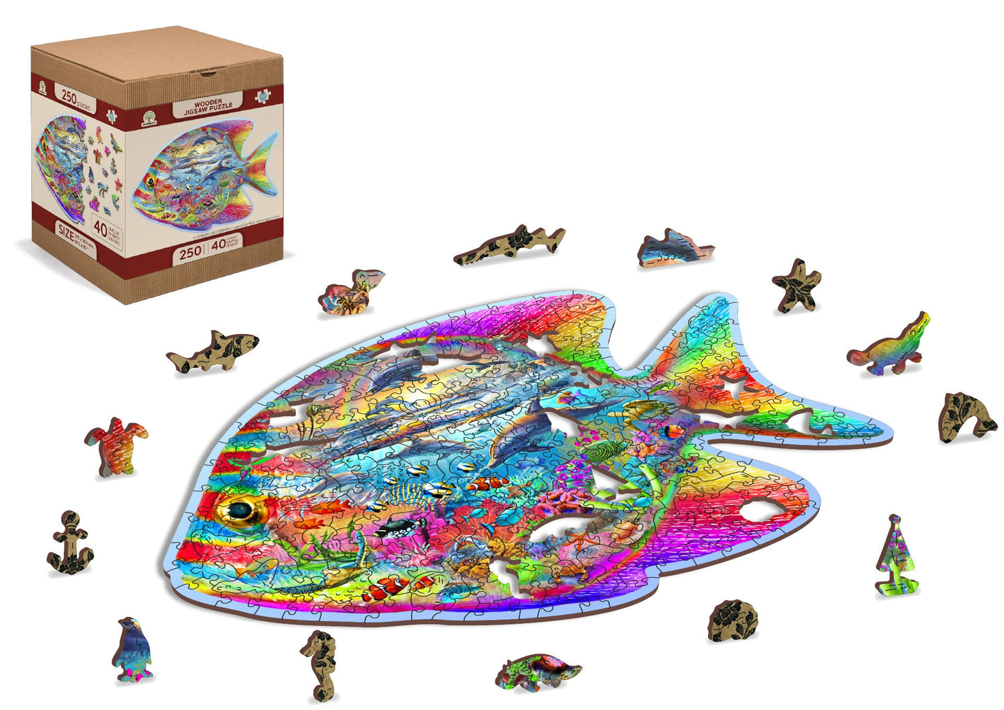 Wooden Puzzle 250 Pieces  "Magic Fish" | Puzzles for Adults | Unique Puzzles | Family Gifts