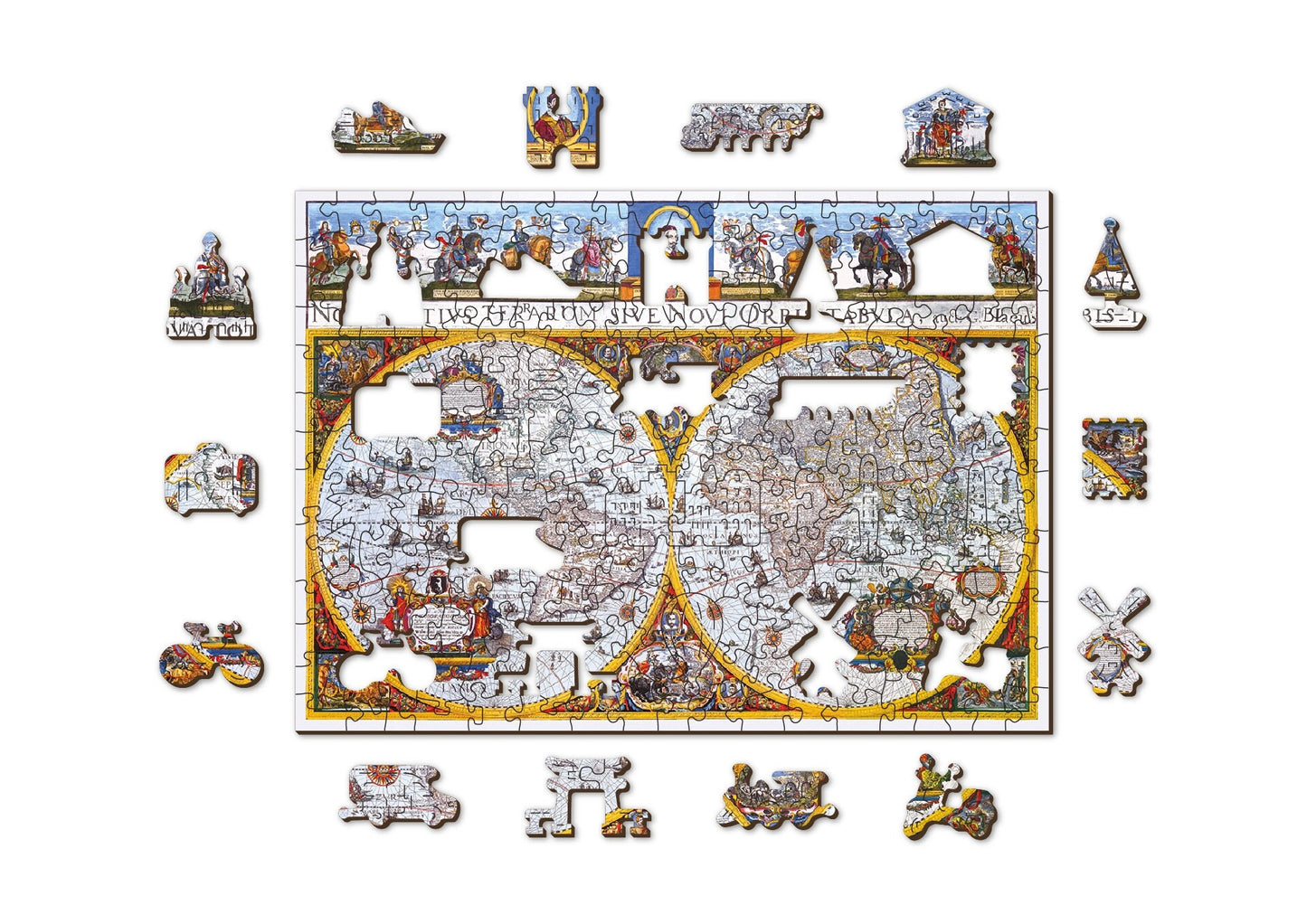 Wooden Jigsaw Puzzle "Map Nova Terrarum" 200, 500, 1000 pcs Antique Adults Kids Colourful Unique Shaped Pieces Wooden.City