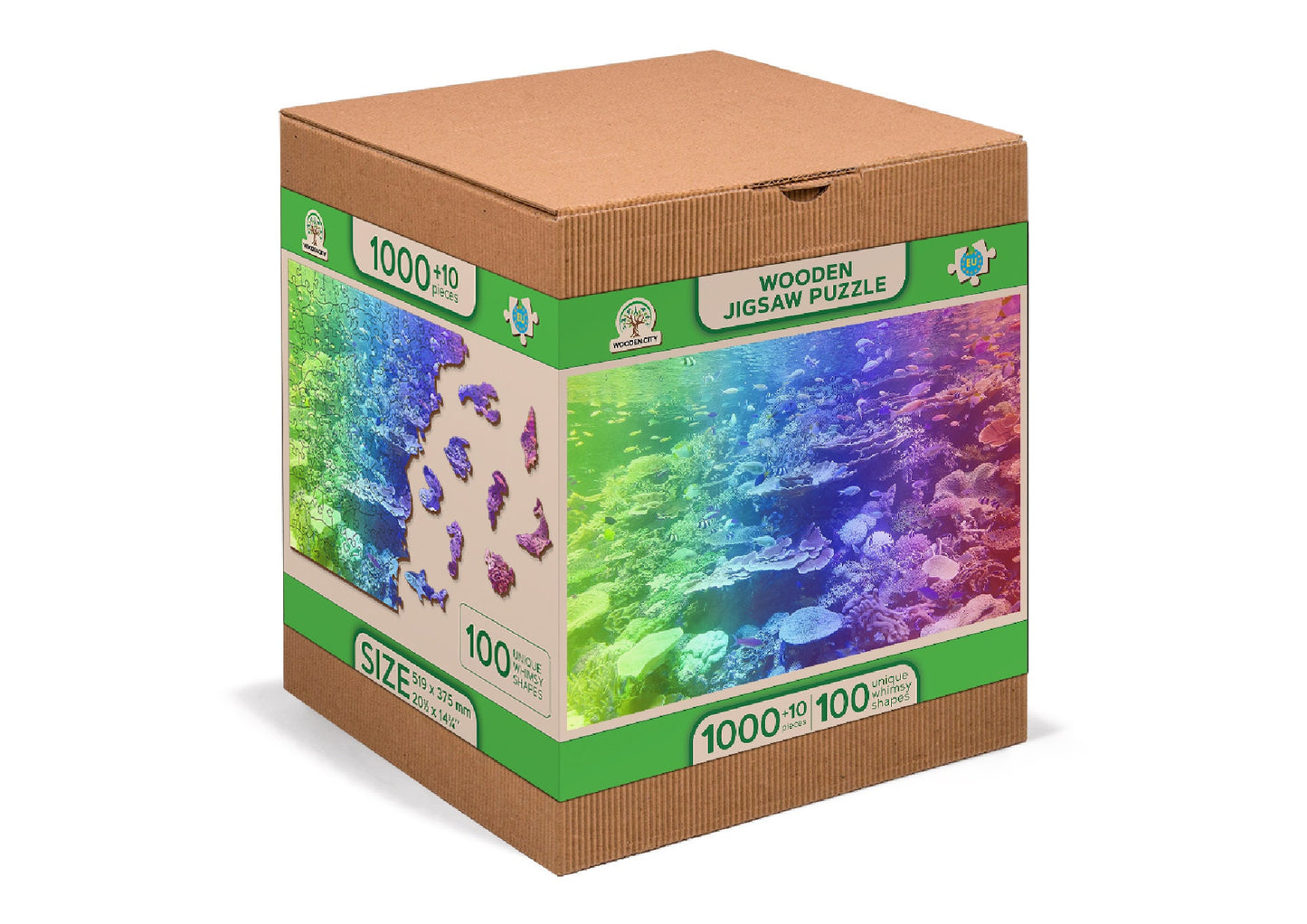 Wooden.City "Coral Reef" 200 400 1000 pcs Rainbow Color Gradient Wooden Jigsaw Puzzle Adults Kids Ocean Unique Unusual Hidden Animal Shapes