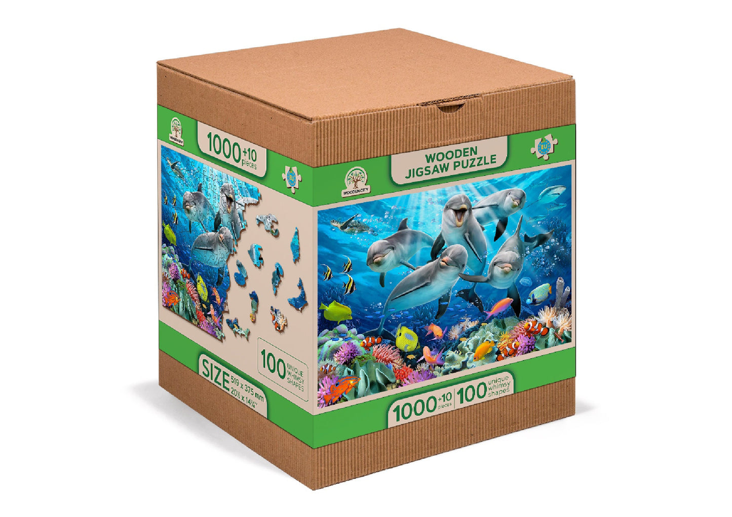 Wooden Jigsaw Puzzle 200, 500+5, 750, 1000+10 pieces "Happy Dolphins" | Family gift |  Wooden City | Birthday gift