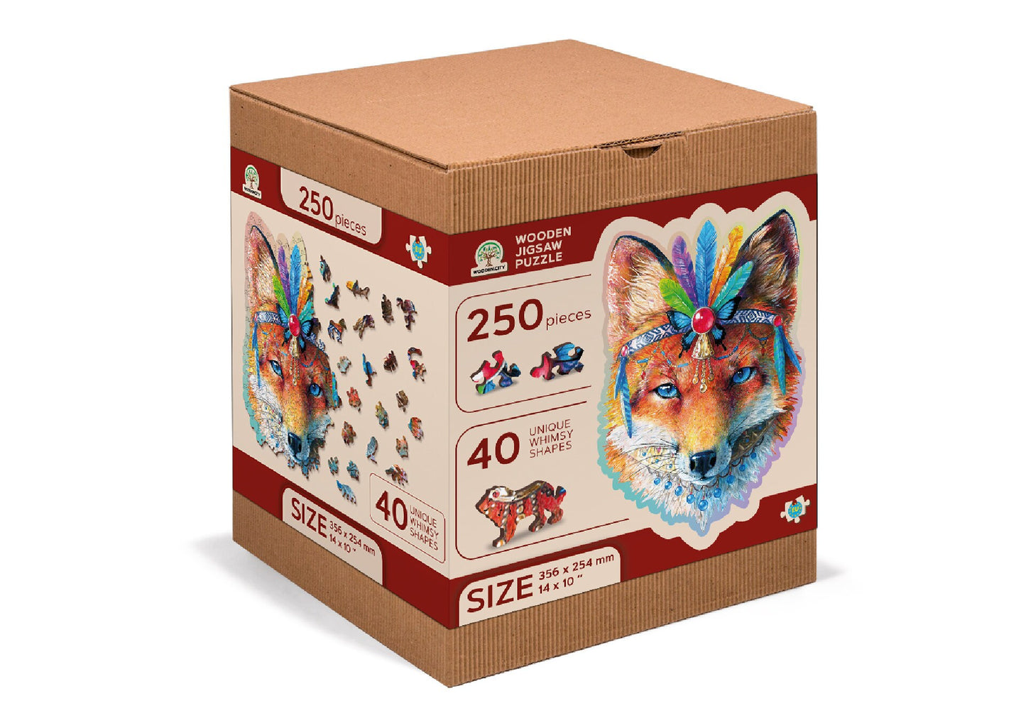 Wooden Jigsaw Puzzle "Mystic Fox" 150, 250 pcs Unique Unusual Animal Shaped Pieces Mosaic Puzzle Gifts Kids Adults Wooden City