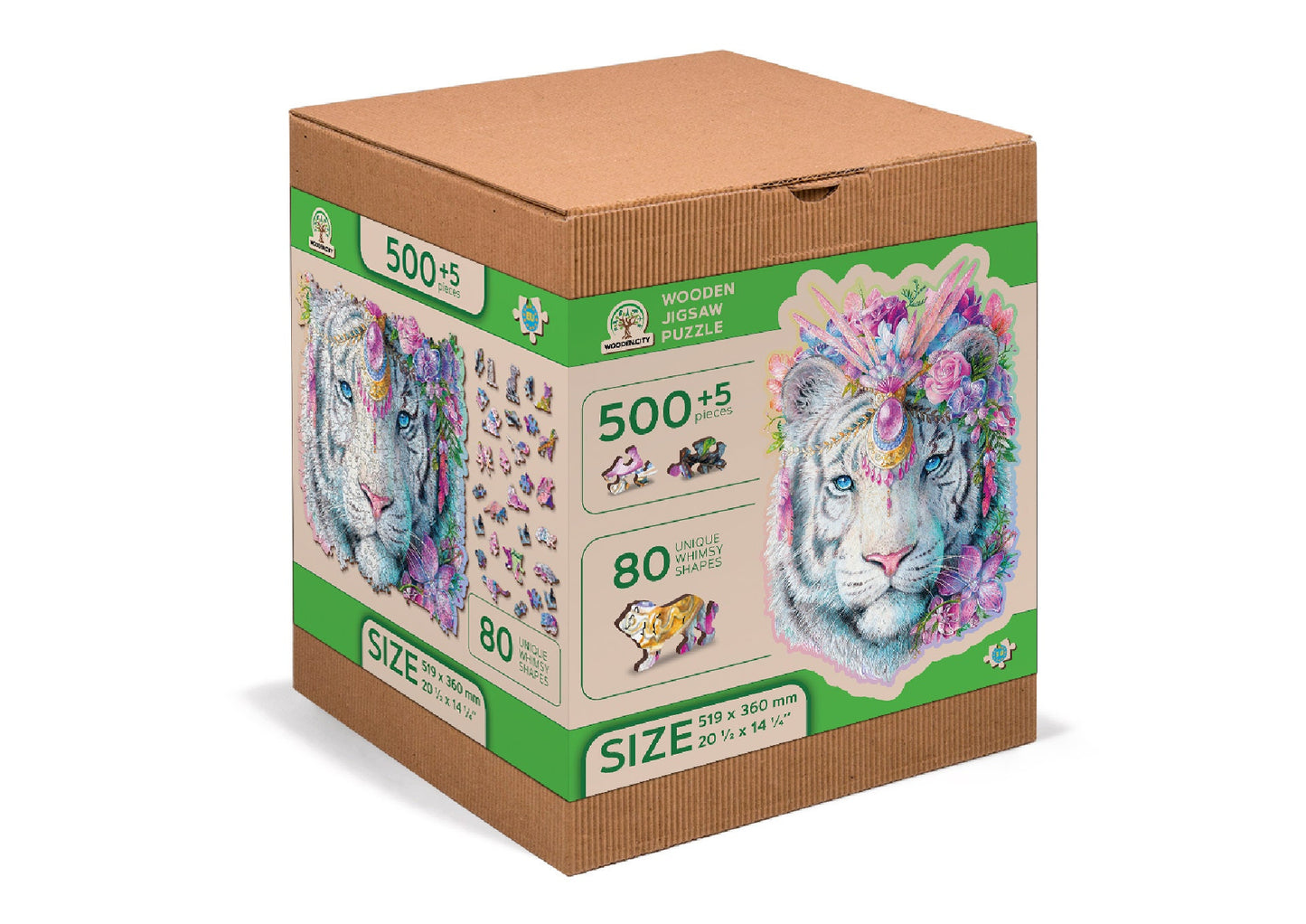 Wooden Jigsaw Puzzle "Mystic Tiger" 250, 500 pcs Unique Unusual Animal Shaped Pieces Mosaic Puzzle Kids Adults Wooden City