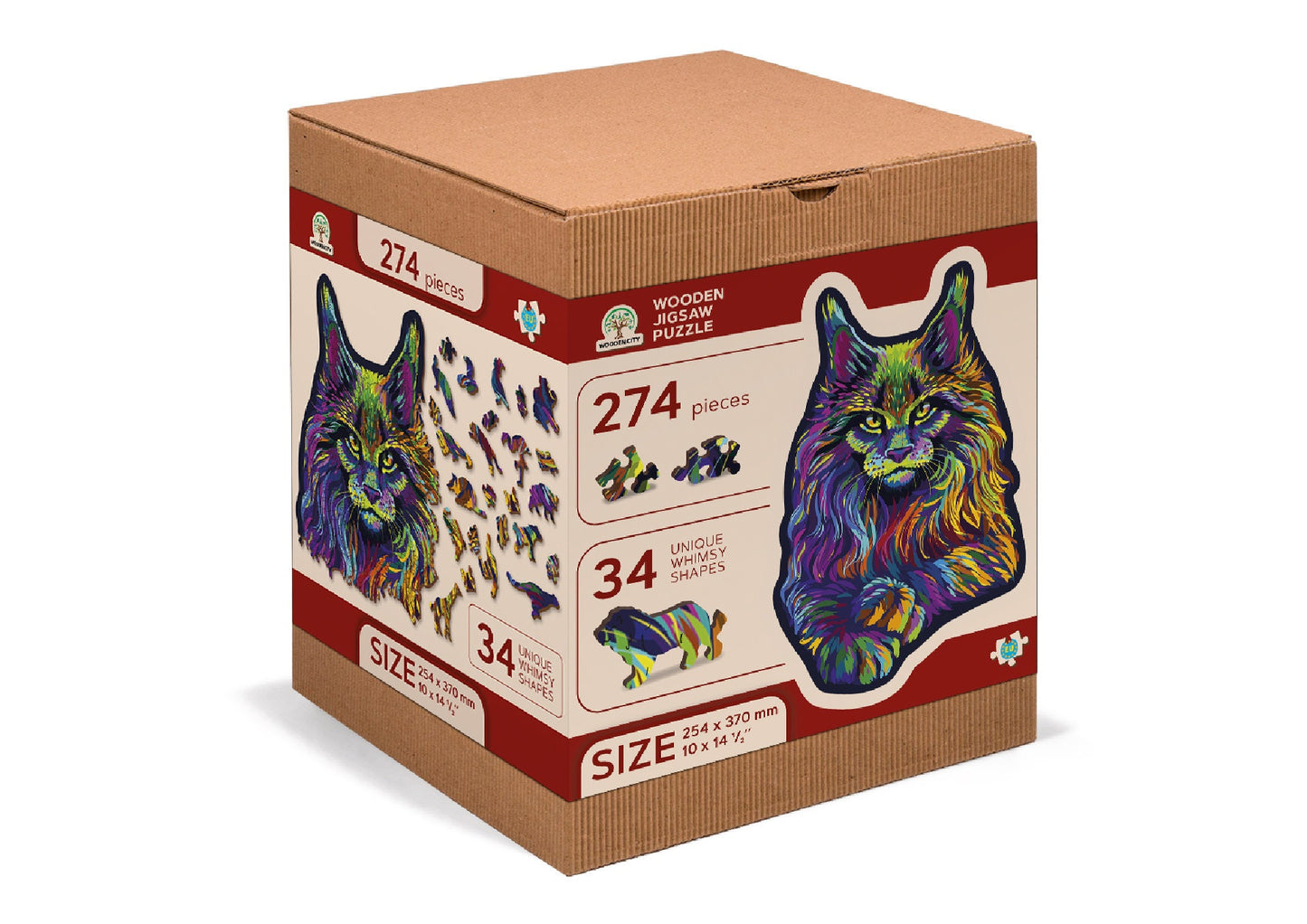 Wooden Jigsaw Puzzle "Rainbow Wildcat" 140, 274 pcs Unique Gradient Animal Shaped Pieces Wood Mosaic Gifts Kids Adults Wooden.City