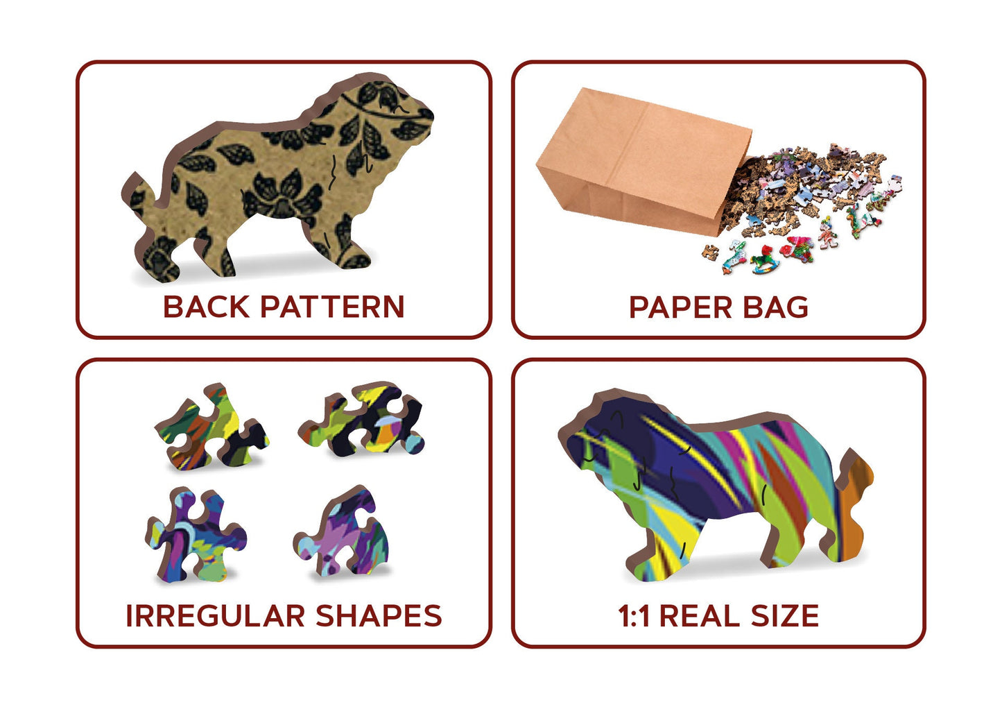 Wooden Jigsaw Puzzle "Rainbow Wildcat" 140, 274 pcs Unique Gradient Animal Shaped Pieces Wood Mosaic Gifts Kids Adults Wooden.City