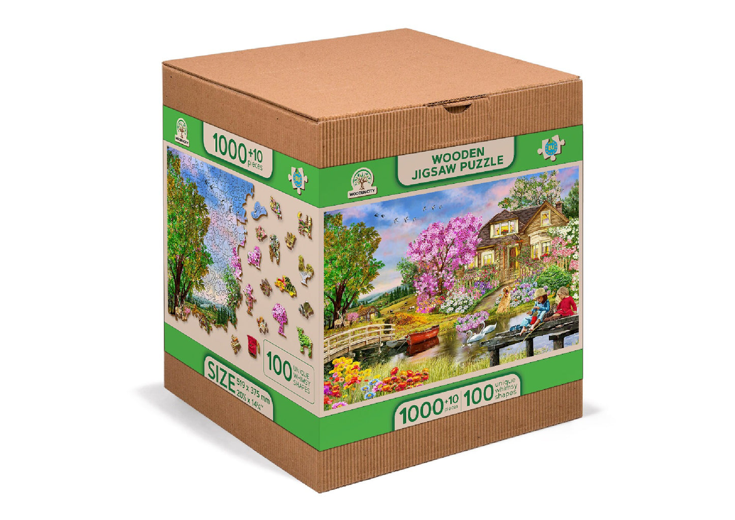 Wooden Jigsaw Puzzle "Springtime Cottage" 200, 500, 1000 pcs Garden Home Adults Kids Unusual Shape Pieces Wooden.City