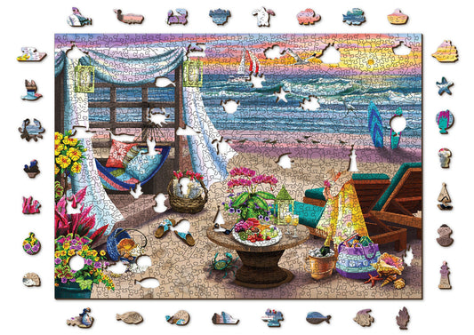 Wooden Jigsaw Puzzle "Summertime" 200, 500, 750, 1000 pcs Beach Oasis Adults Kids Landscape Unique Shaped Pieces Wooden.City