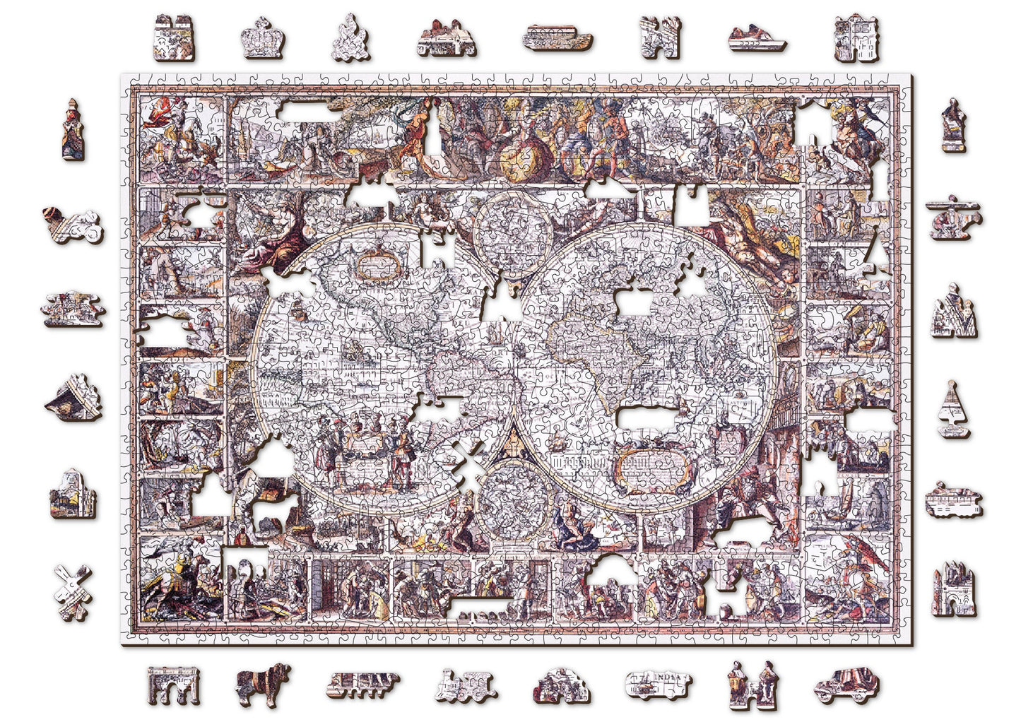 Wooden Jigsaw Puzzle "Map The Age of Exploration" 200, 500, 750, 1000 pcs Adults Kids Colourful Unusual Shaped Pieces Wooden.City