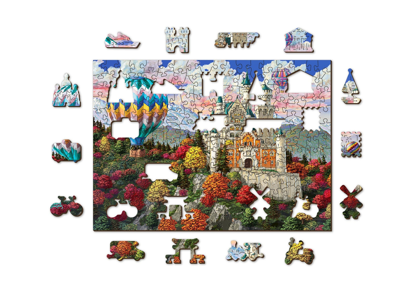 Wooden Jigsaw Puzzle "The Neuschwanstein Castle" 200, 500, 750, 1000 pcs Air Balloon Adults Kids Unusual Pieces Wooden.City