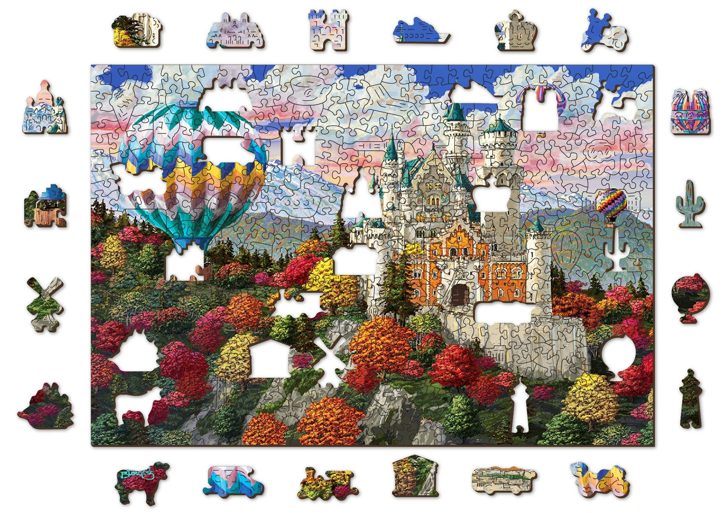 Wooden Jigsaw Puzzle "The Neuschwanstein Castle" 200, 500, 750, 1000 pcs Air Balloon Adults Kids Unusual Pieces Wooden.City