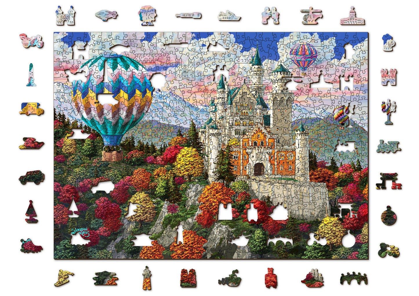 Wooden Jigsaw Puzzle "The Neuschwanstein Castle" 200, 500, 750, 1000 pcs Air Balloon Adults Kids Unusual Pieces Wooden.City