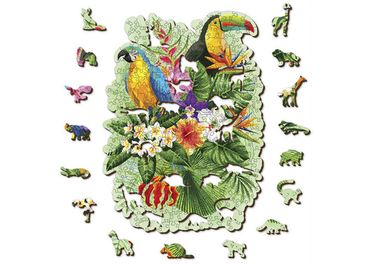 Wooden Jigsaw Puzzle "Tropical Birds" 160, 300 pcs Unique Unusual Cool Shaped Pieces Mosaic Kids Adults Wooden.City