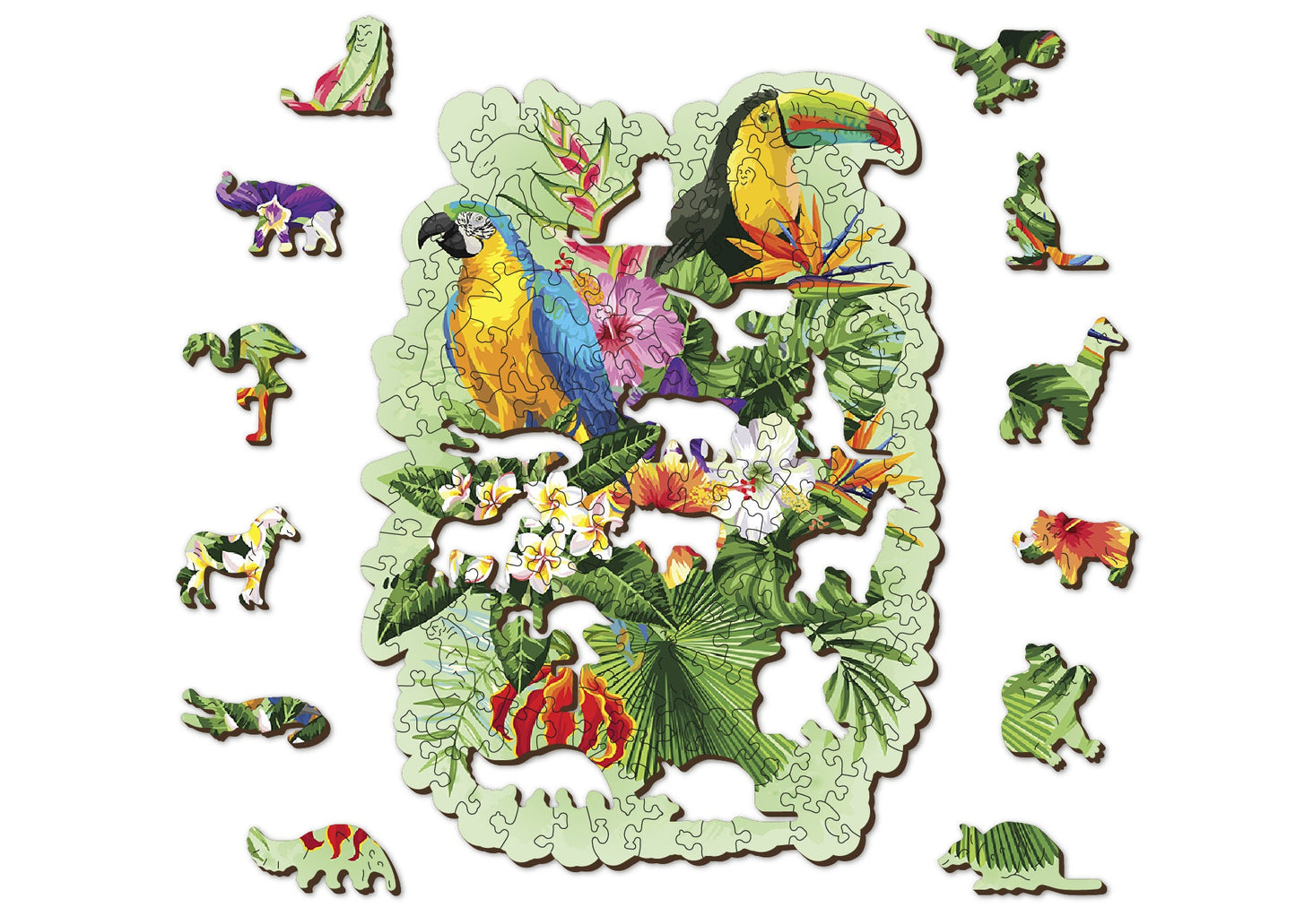 Wooden Jigsaw Puzzle "Tropical Birds" 160, 300 pcs Unique Unusual Cool Shaped Pieces Mosaic Kids Adults Wooden.City