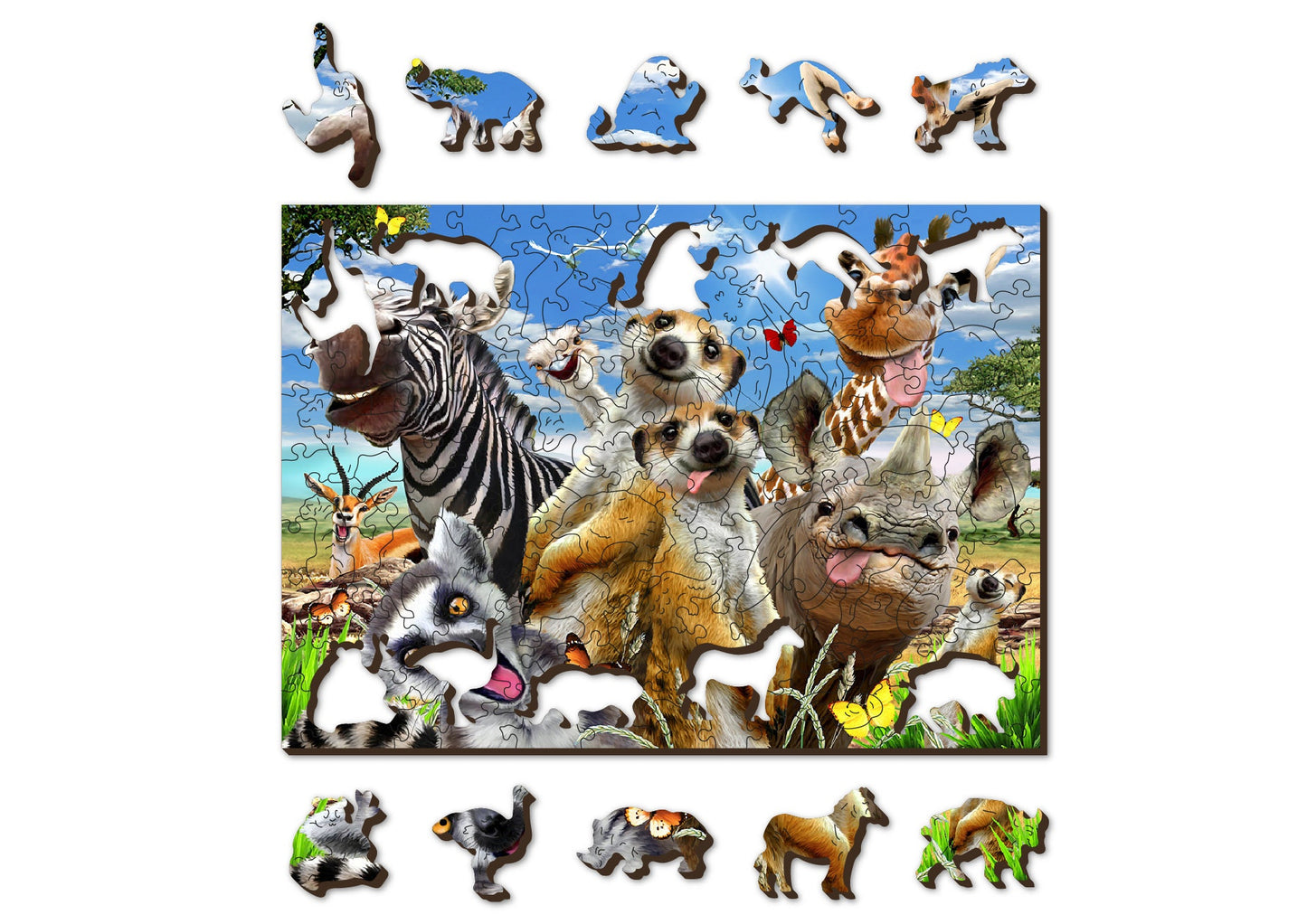 Wooden Jigsaw Puzzle "Welcome To Africa" 150, 300, 500 pcs Safari Kids Adults Giraffe Zebra Unusual Animal Pieces Wooden.City