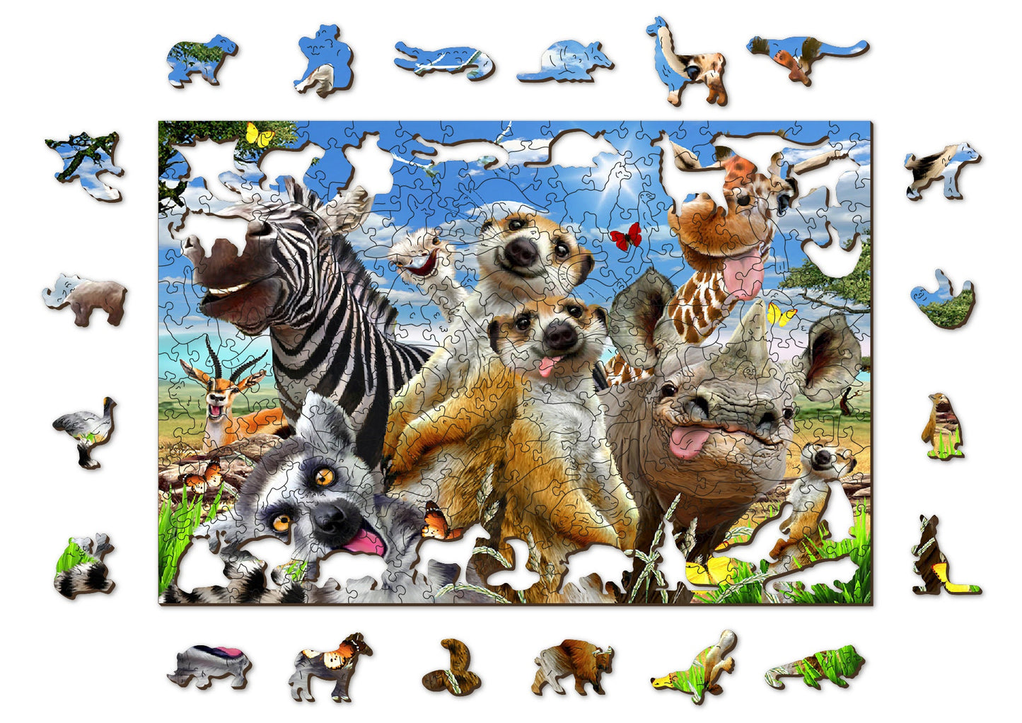 Wooden Jigsaw Puzzle "Welcome To Africa" 150, 300, 500 pcs Safari Kids Adults Giraffe Zebra Unusual Animal Pieces Wooden.City