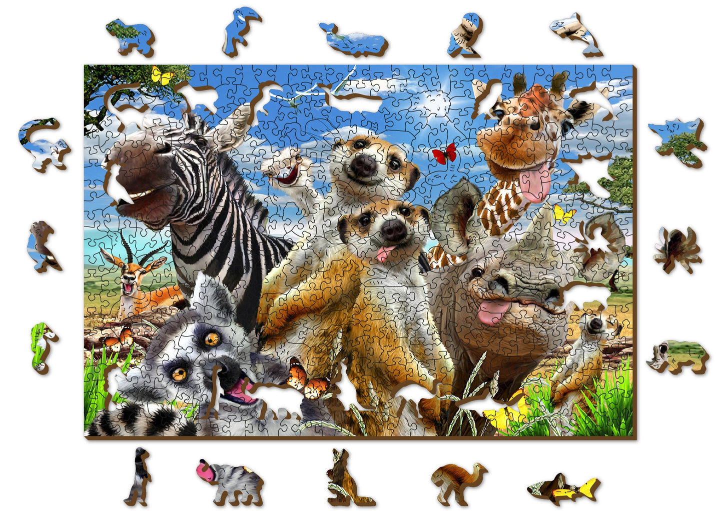 Wooden Jigsaw Puzzle "Welcome To Africa" 150, 300, 500 pcs Safari Kids Adults Giraffe Zebra Unusual Animal Pieces Wooden.City