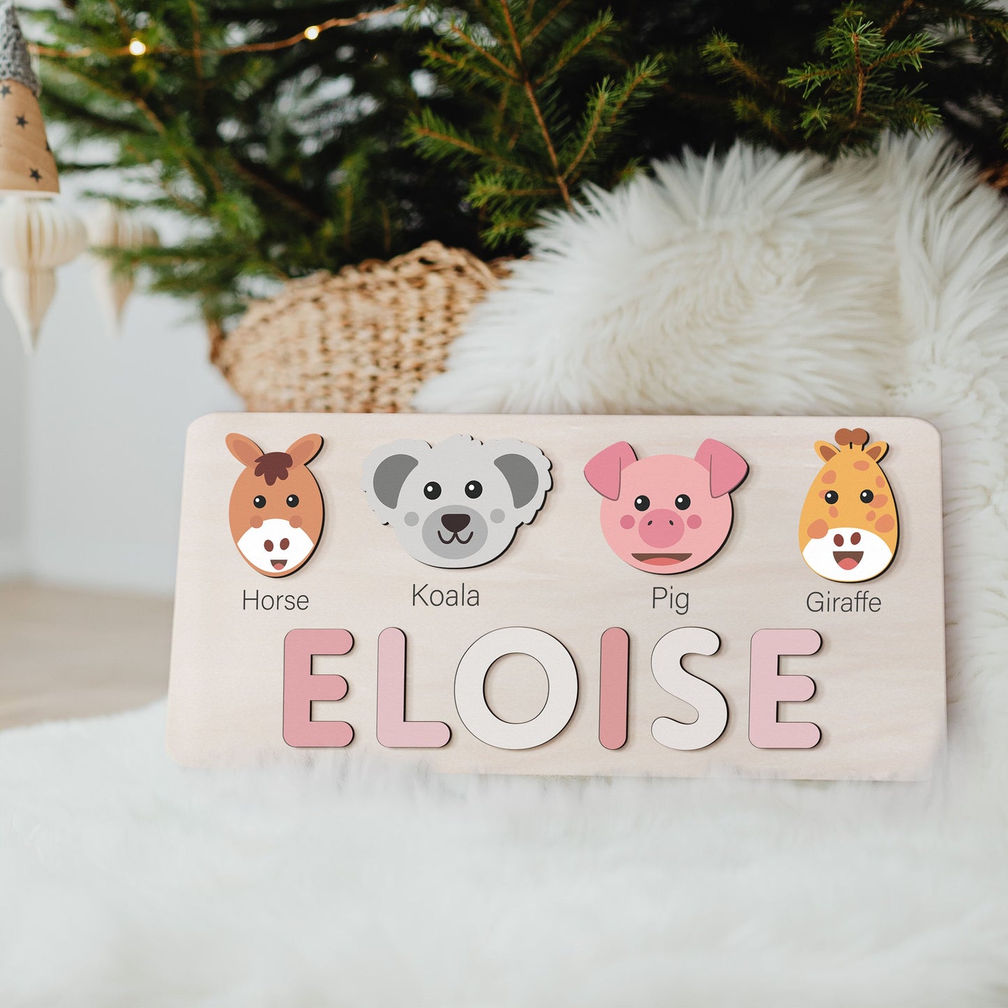 Personalized Name Puzzle with Animals | Baby, Toddler, Kids Toys | Wooden Montessori Toys | Christmas Gifts | First Birthday Girl and Boy