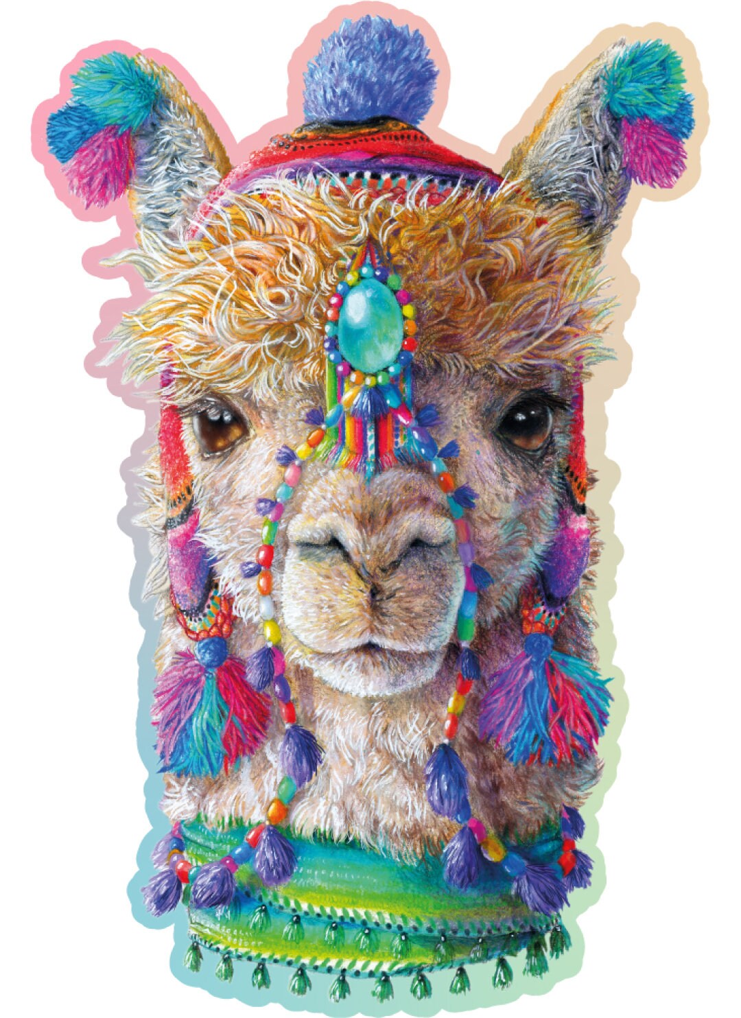 Wooden Jigsaw Puzzle "Mystic Alpaca" 130, 250 pcs Unique Unusual Animal Shaped Pieces Mosaic Puzzle Gifts Kids Adults Wooden City