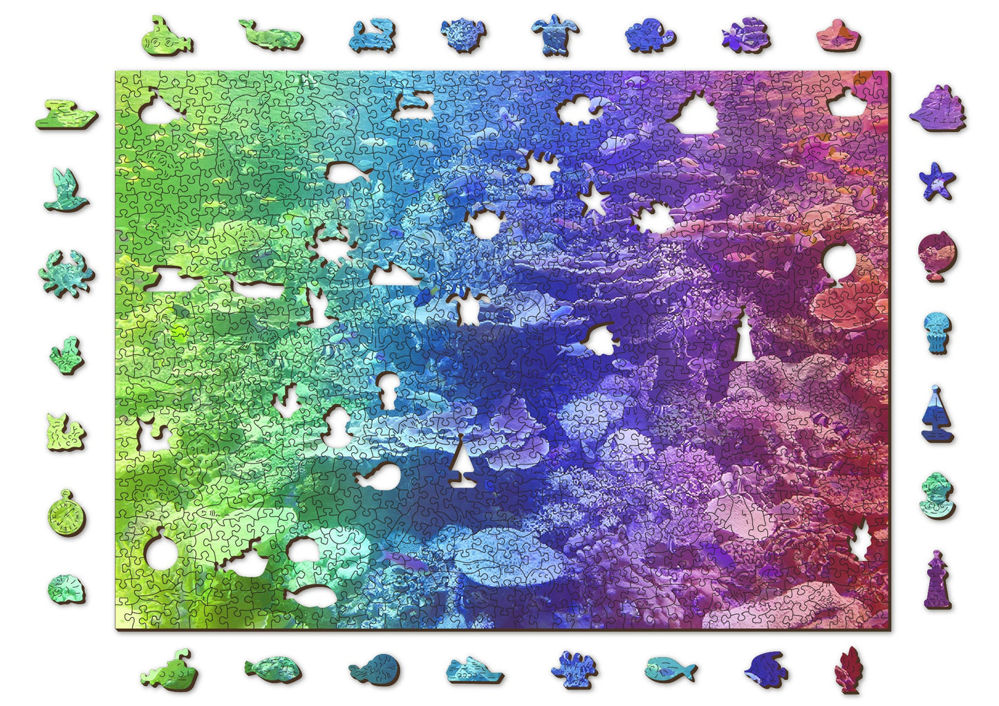 Wooden.City "Coral Reef" 200 400 1000 pcs Rainbow Color Gradient Wooden Jigsaw Puzzle Adults Kids Ocean Unique Unusual Hidden Animal Shapes