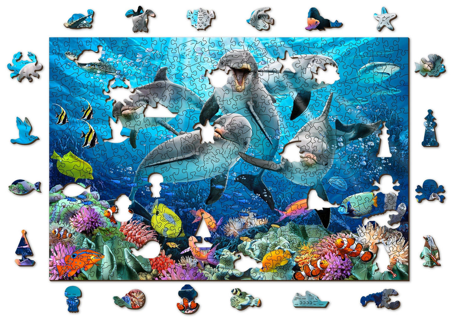 Wooden Jigsaw Puzzle 200, 500+5, 750, 1000+10 pieces "Happy Dolphins" | Family gift |  Wooden City | Birthday gift