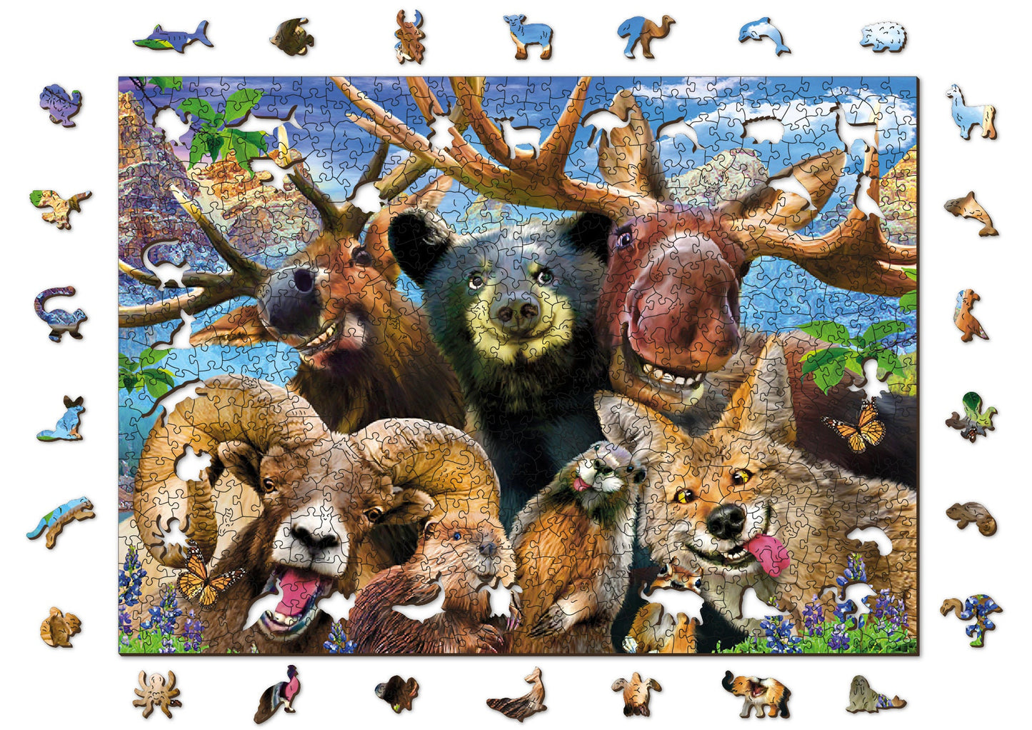 Wooden Jigsaw Puzzle  Into The Woods 500 pcs Wolf Bear Deer Kids Adults Colorful Unique Unusual Shaped Pieces Wooden.City