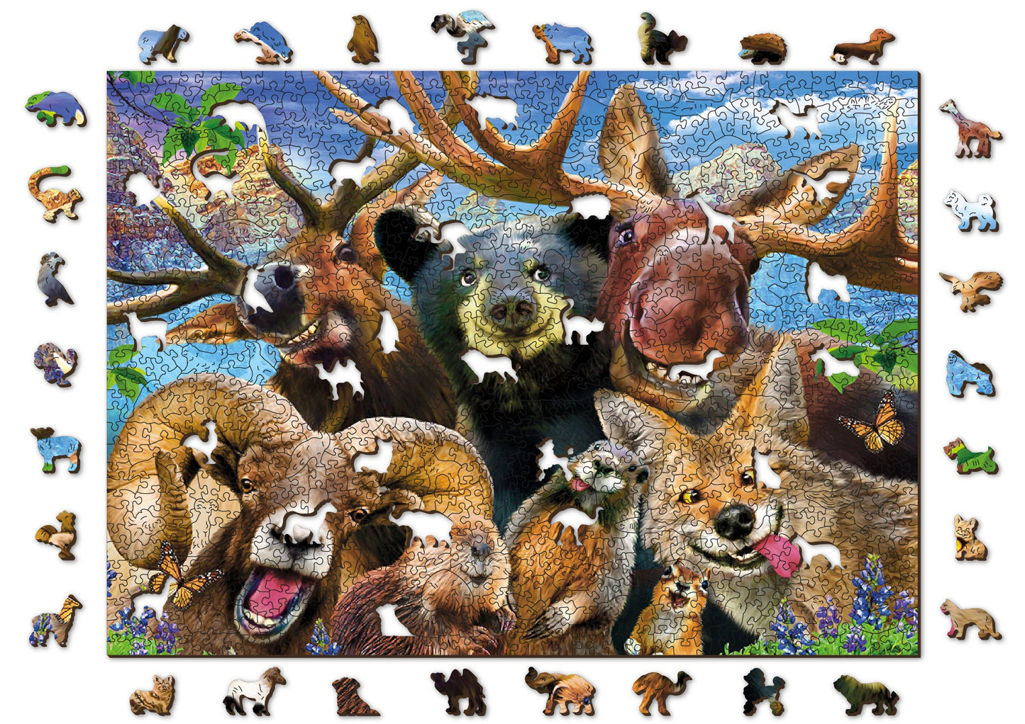 Wooden Jigsaw Puzzle  Into The Woods 500 pcs Wolf Bear Deer Kids Adults Colorful Unique Unusual Shaped Pieces Wooden.City