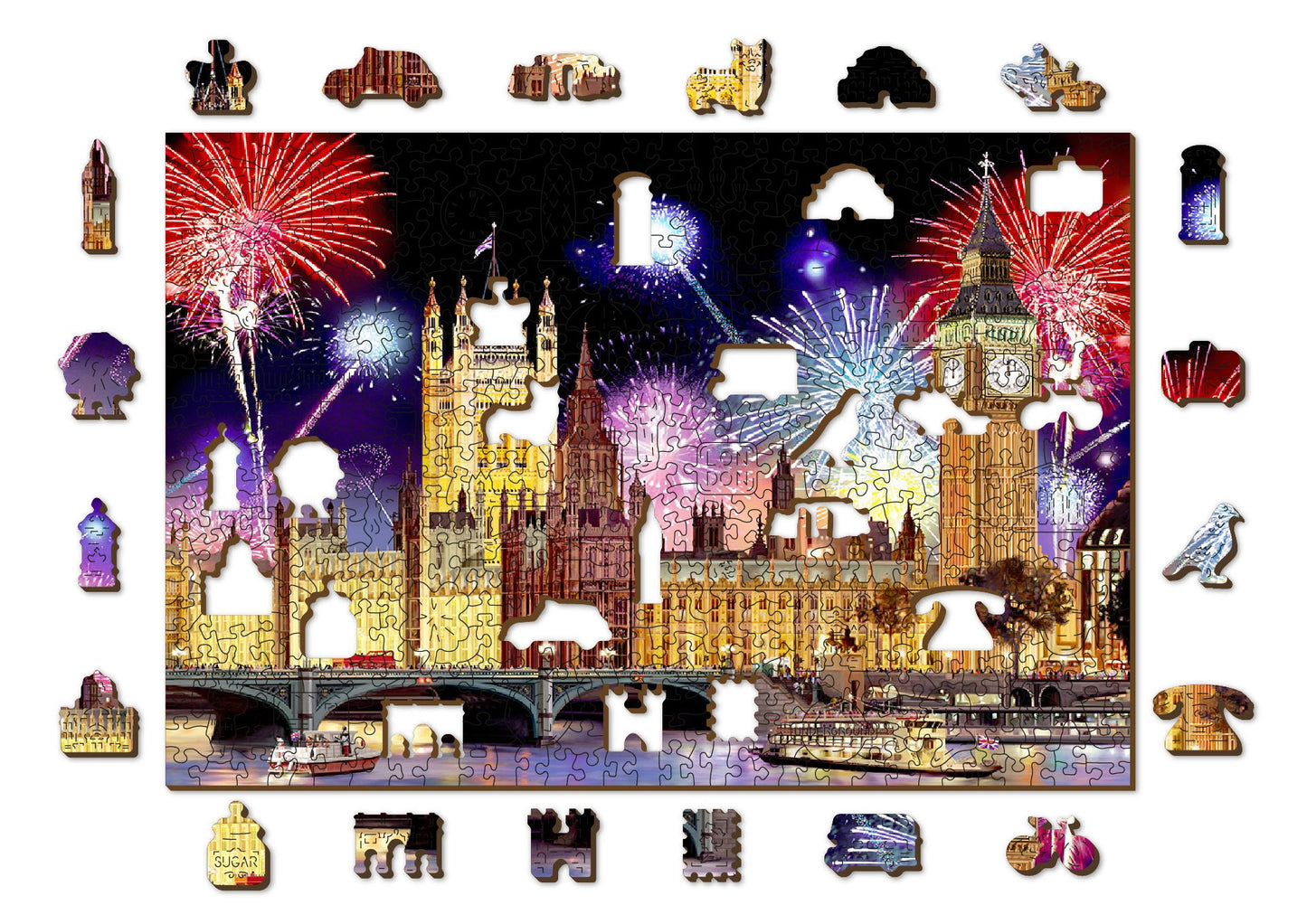 Wooden Jigsaw Puzzle "London By Night" 150, 300, 500 pcs Puzzle Of Scenic Palace Of Westminster Unique Pieces Kids Adults Wooden City