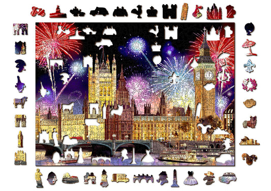 Wooden Jigsaw Puzzle "London By Night" 150, 300, 500 pcs Puzzle Of Scenic Palace Of Westminster Unique Pieces Kids Adults Wooden City