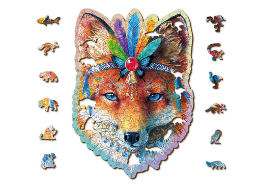 Wooden Jigsaw Puzzle "Mystic Fox" 150, 250 pcs Unique Unusual Animal Shaped Pieces Mosaic Puzzle Gifts Kids Adults Wooden City