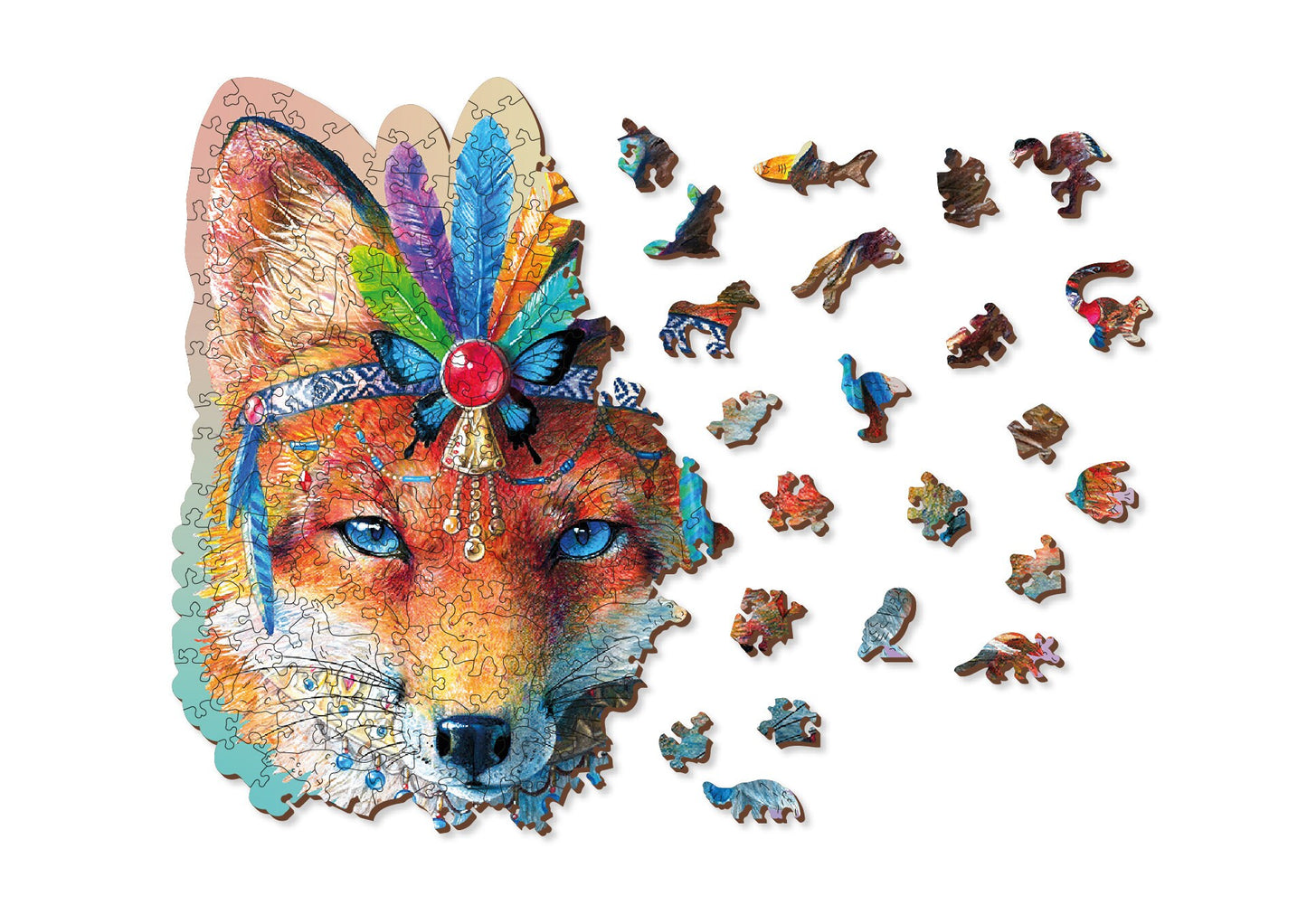 Wooden Jigsaw Puzzle "Mystic Fox" 150, 250 pcs Unique Unusual Animal Shaped Pieces Mosaic Puzzle Gifts Kids Adults Wooden City