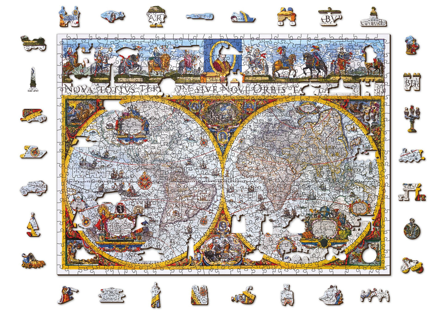 Wooden Jigsaw Puzzle "Map Nova Terrarum" 200, 500, 1000 pcs Antique Adults Kids Colourful Unique Shaped Pieces Wooden.City