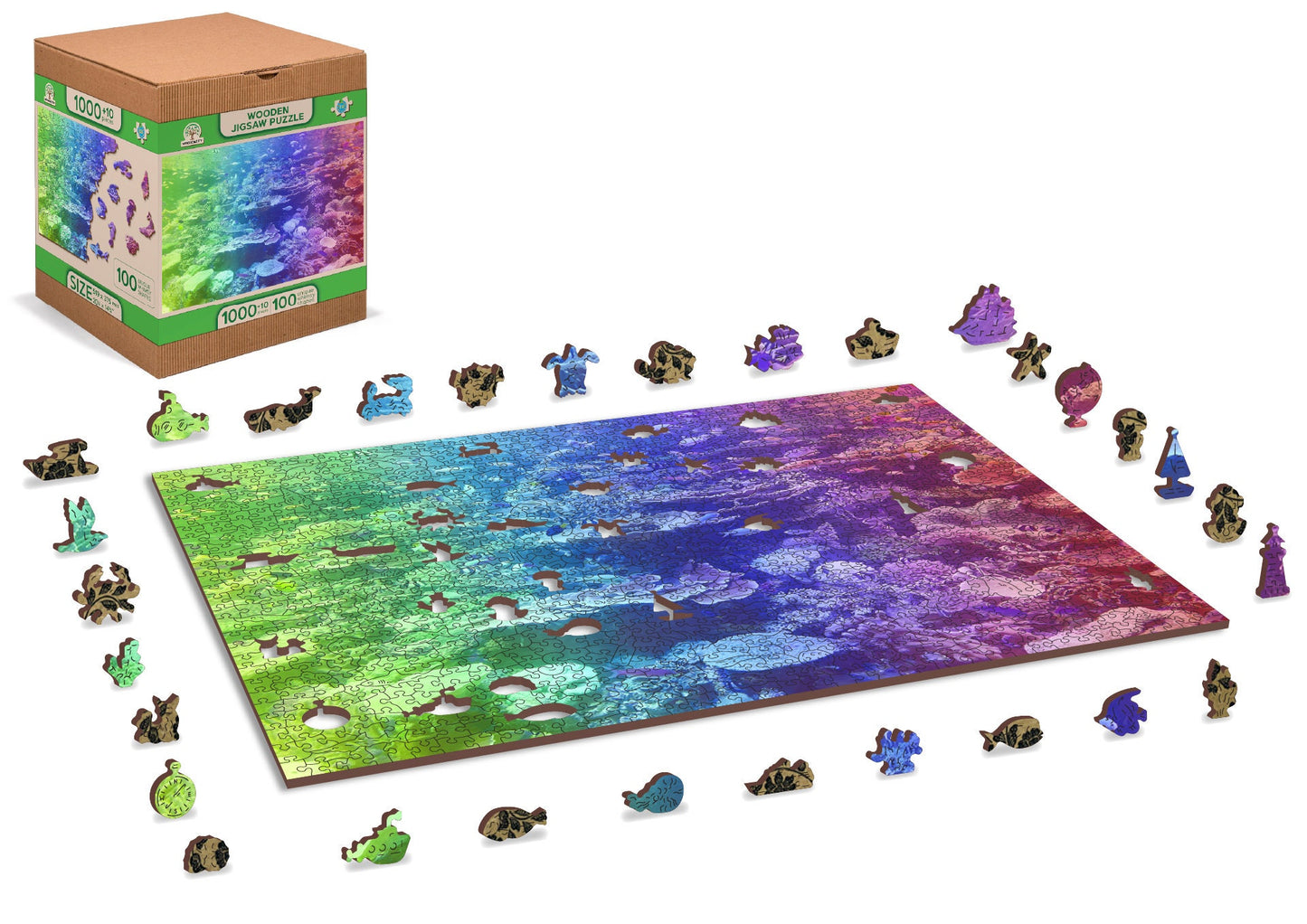 Wooden.City "Coral Reef" 200 400 1000 pcs Rainbow Color Gradient Wooden Jigsaw Puzzle Adults Kids Ocean Unique Unusual Hidden Animal Shapes