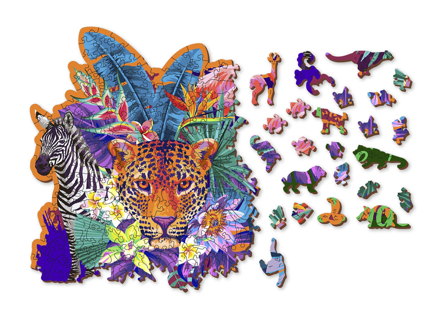 Wooden Jigsaw Puzzle "Jungle Wildlife" 155, 300 pcs Unique Unusual Animal Shaped Pieces Mosaic Kids Adults Wooden City