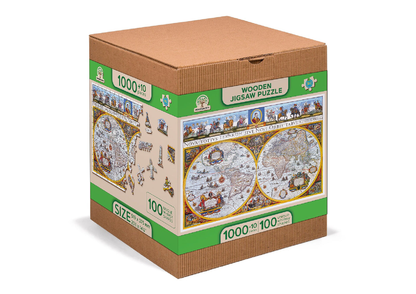 Wooden Jigsaw Puzzle "Map Nova Terrarum" 200, 500, 1000 pcs Antique Adults Kids Colourful Unique Shaped Pieces Wooden.City