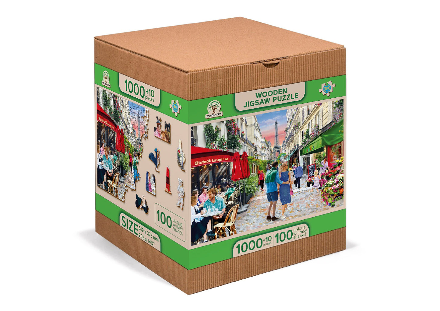 Wooden Jigsaw Puzzle "Paris Bistro" 200, 500, 750, 1000 pcs Landscape Eiffel Unique Shaped Pieces Adults Kids Wooden.City