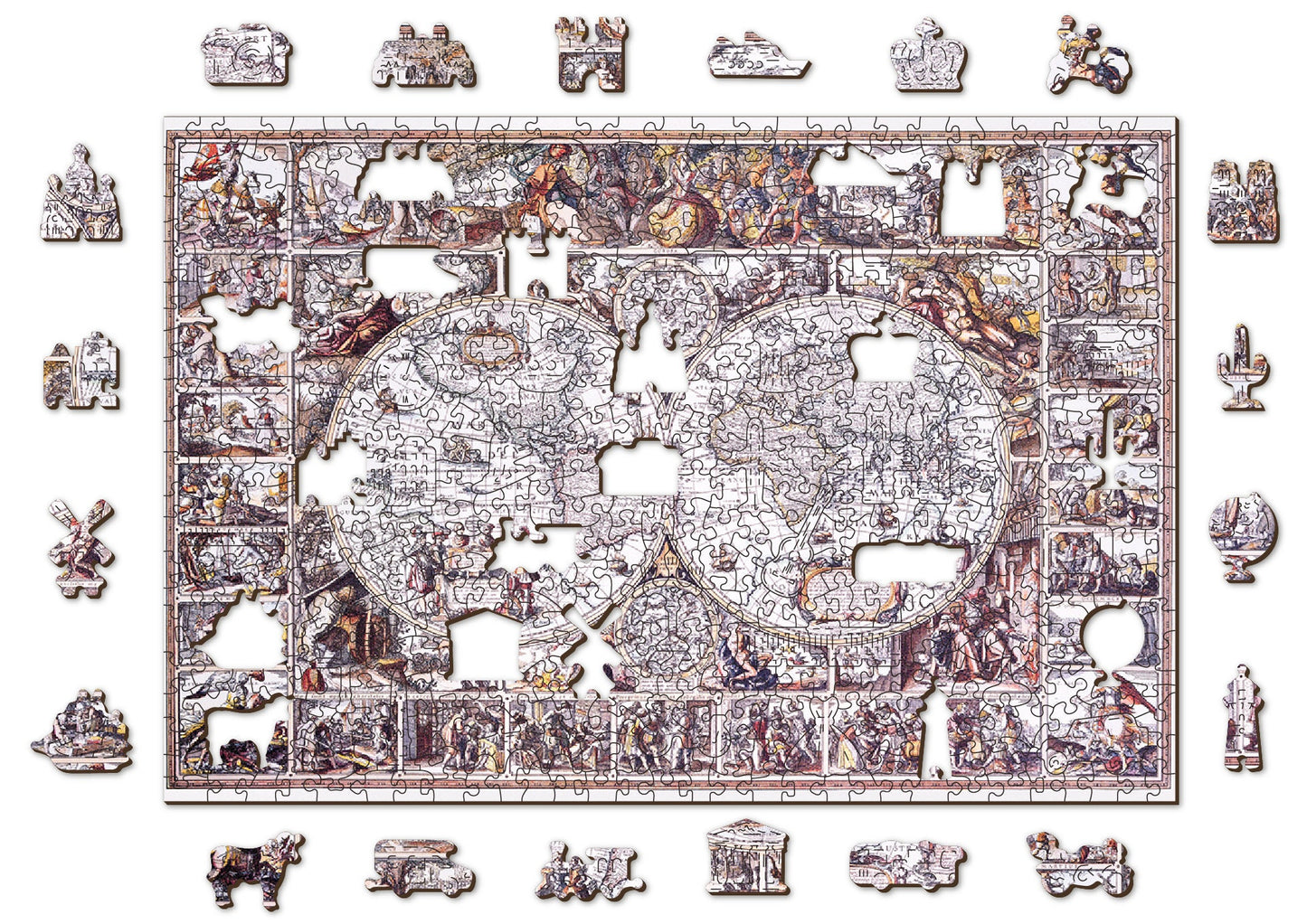 Wooden Jigsaw Puzzle "Map The Age of Exploration" 200, 500, 750, 1000 pcs Adults Kids Colourful Unusual Shaped Pieces Wooden.City