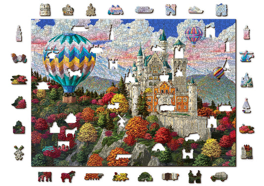 Wooden Jigsaw Puzzle "The Neuschwanstein Castle" 200, 500, 750, 1000 pcs Air Balloon Adults Kids Unusual Pieces Wooden.City