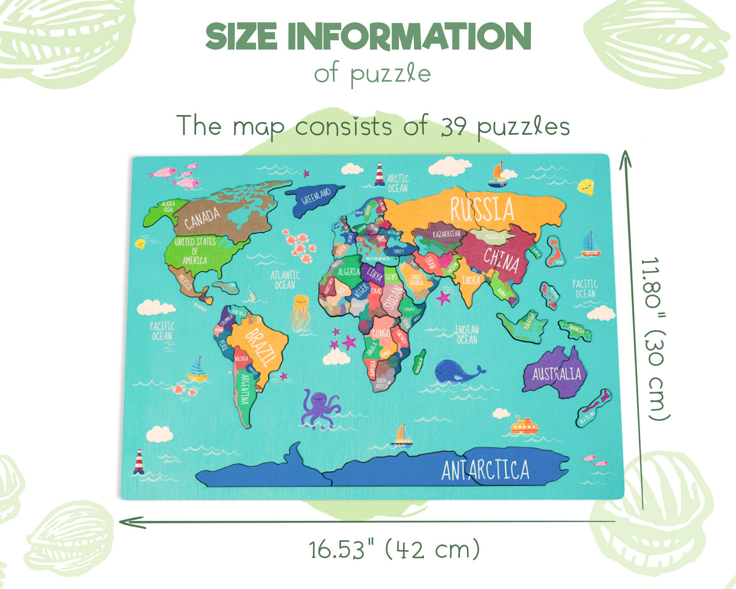 Kids Puzzle - World Map Puzzle, Educational Toy, Wooden Puzzle, Map Puzzle Wooden, Animal World Map, Montessori Toys, Gift for Children