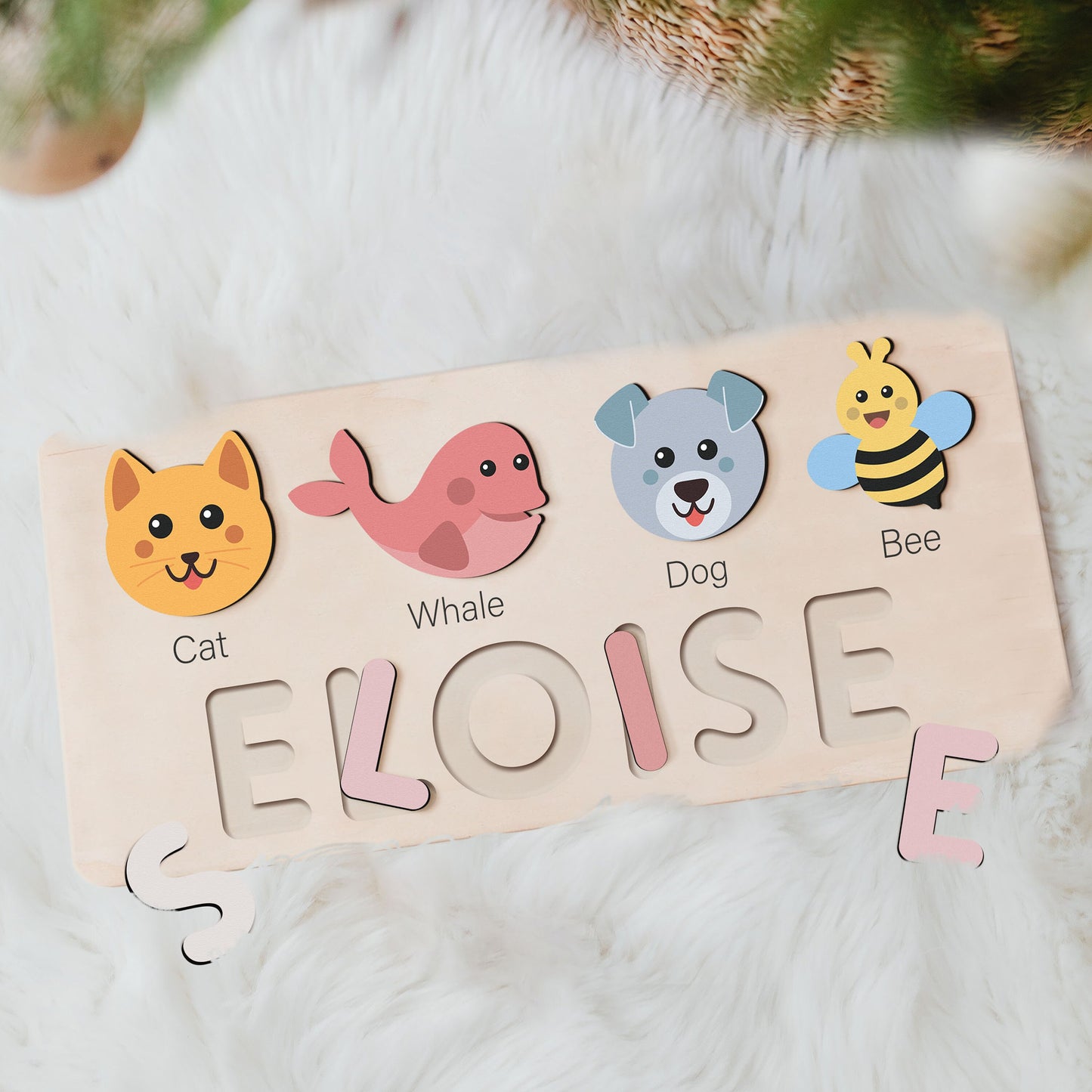 Personalized Name Puzzle with Animals | Baby, Toddler, Kids Toys | Wooden Montessori Toys | Christmas Gifts | First Birthday Girl and Boy