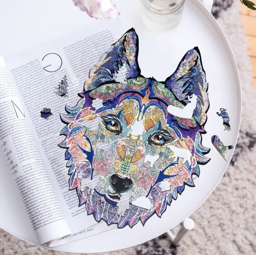 Wolf jigsaw puzzle, eco friendly wooden puzzle, animal unique puzzle, family game night, premium puzzle