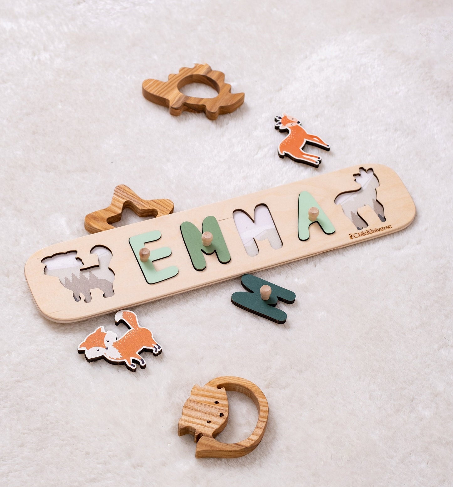 Personalized Baby Gifts | Montessori Toys | Baby Name Puzzle | Name Board with Peg | Woodland Animals | First Birthday Gift | Baby Name Gift