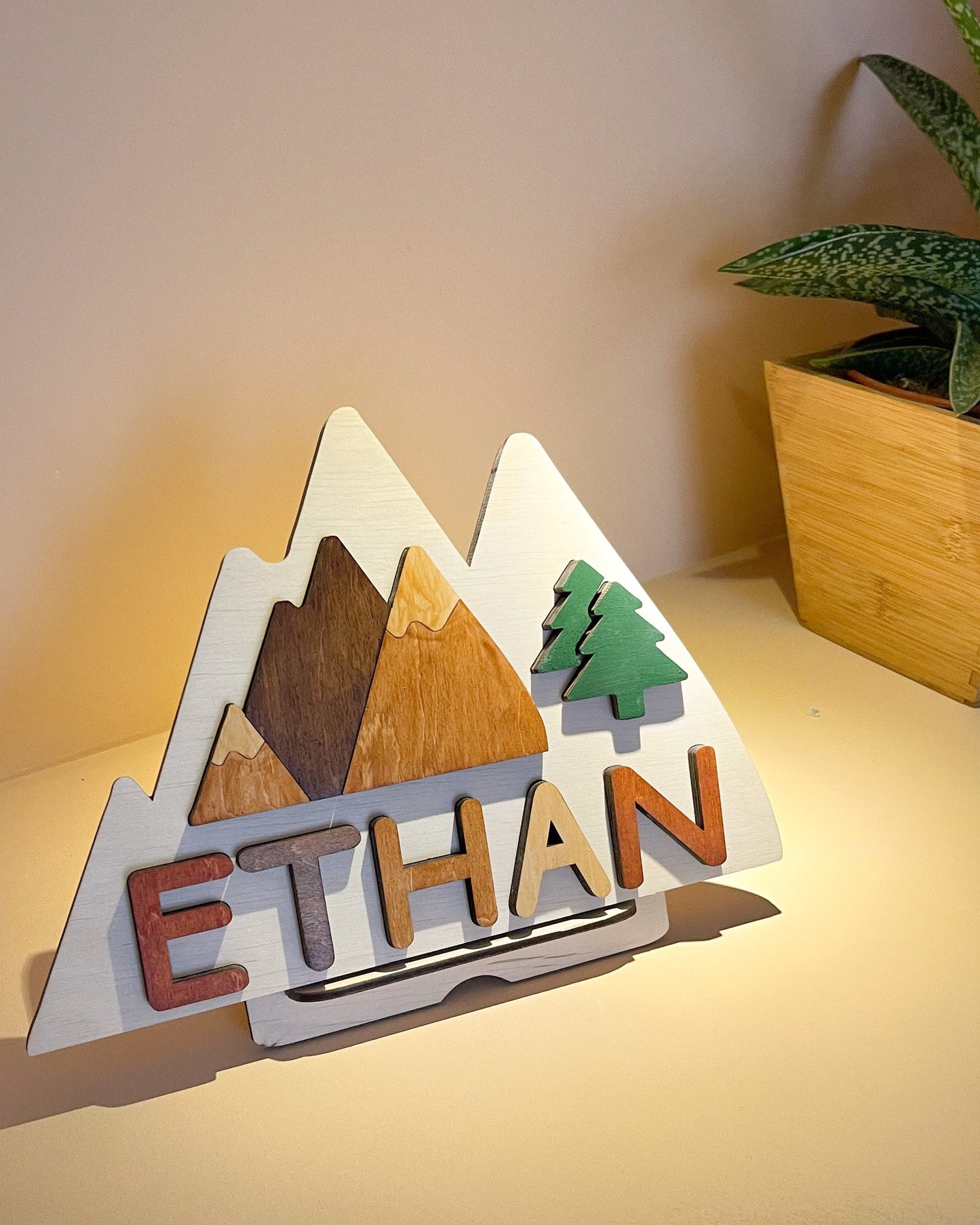 Mountain Personalized Name Puzzle - Woodland Toddler Name Puzzle – Toys Nursery Handmade Decor - Gift for 2nd 3rd Birthday - Christmas gift