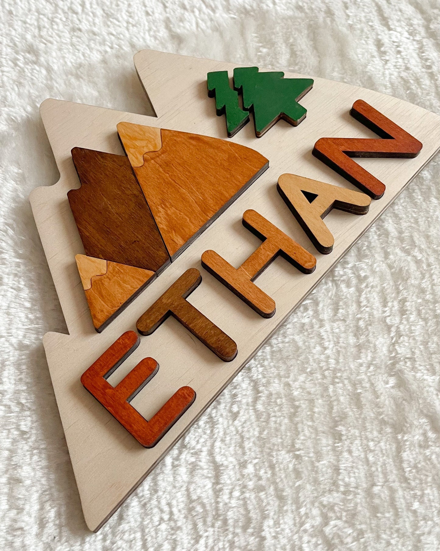 Mountain Personalized Name Puzzle - Woodland Toddler Name Puzzle – Toys Nursery Handmade Decor - Gift for 2nd 3rd Birthday - Christmas gift