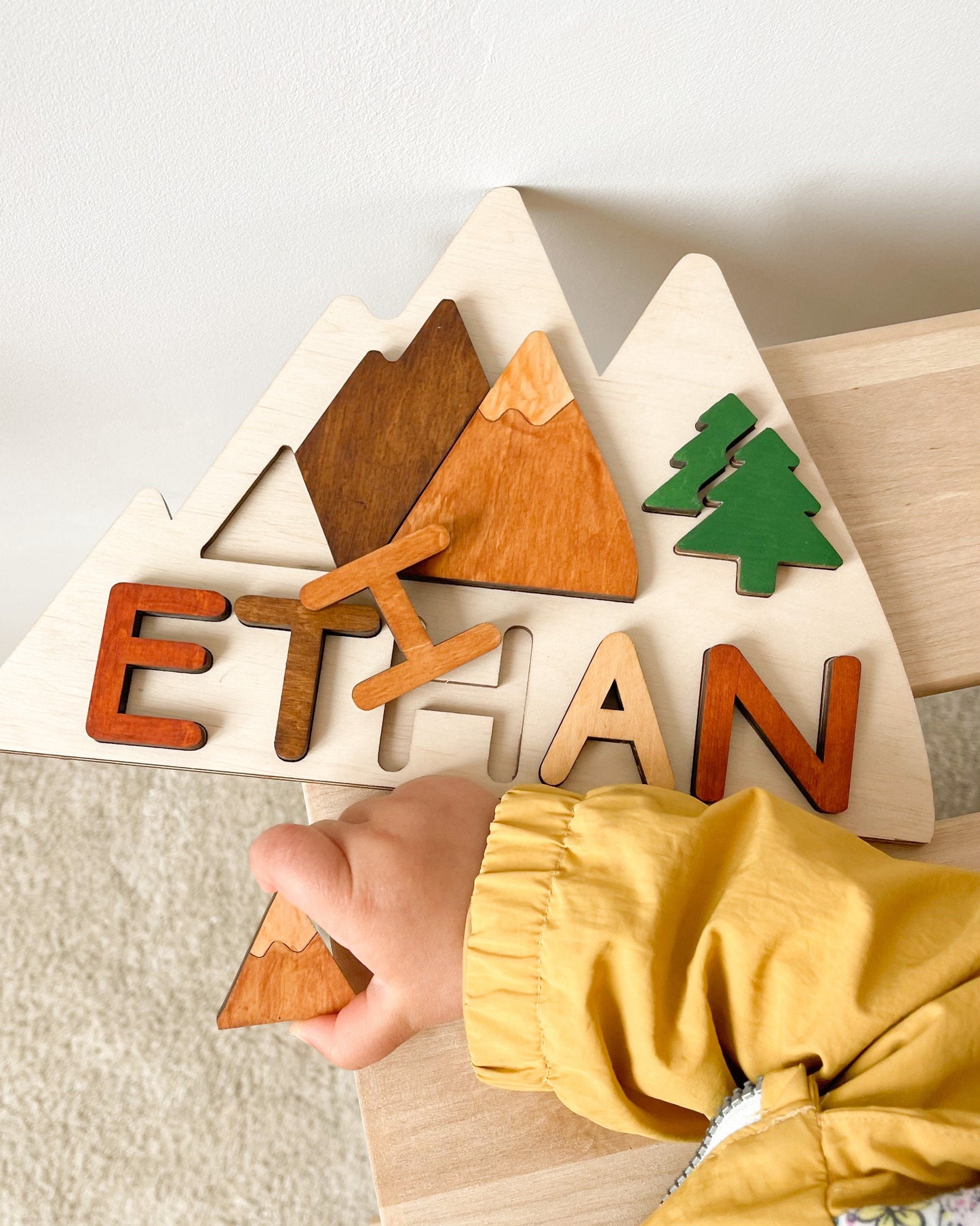 Mountain Personalized Name Puzzle - Woodland Toddler Name Puzzle – Toys Nursery Handmade Decor - Gift for 2nd 3rd Birthday - Christmas gift