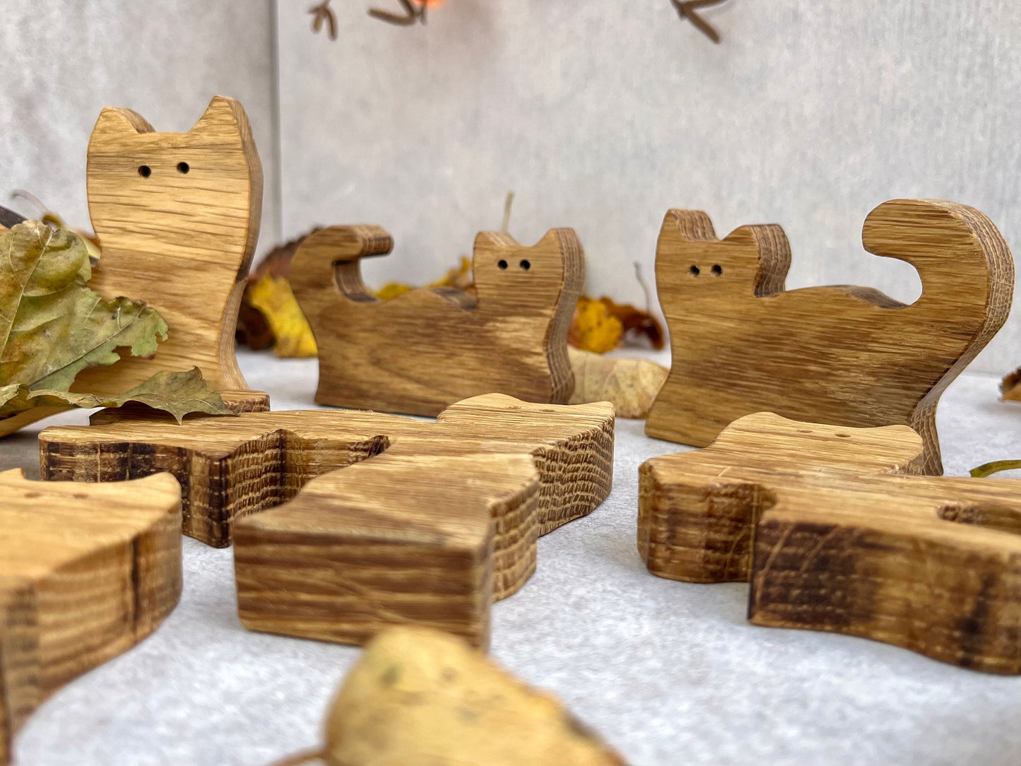 Wooden Jigsaw Cat Puzzle | 6 piece puzzle for kids, Autumn Cats, Animal wood puzzle for children, Montessori toy, Cat lover gift, Oak wood