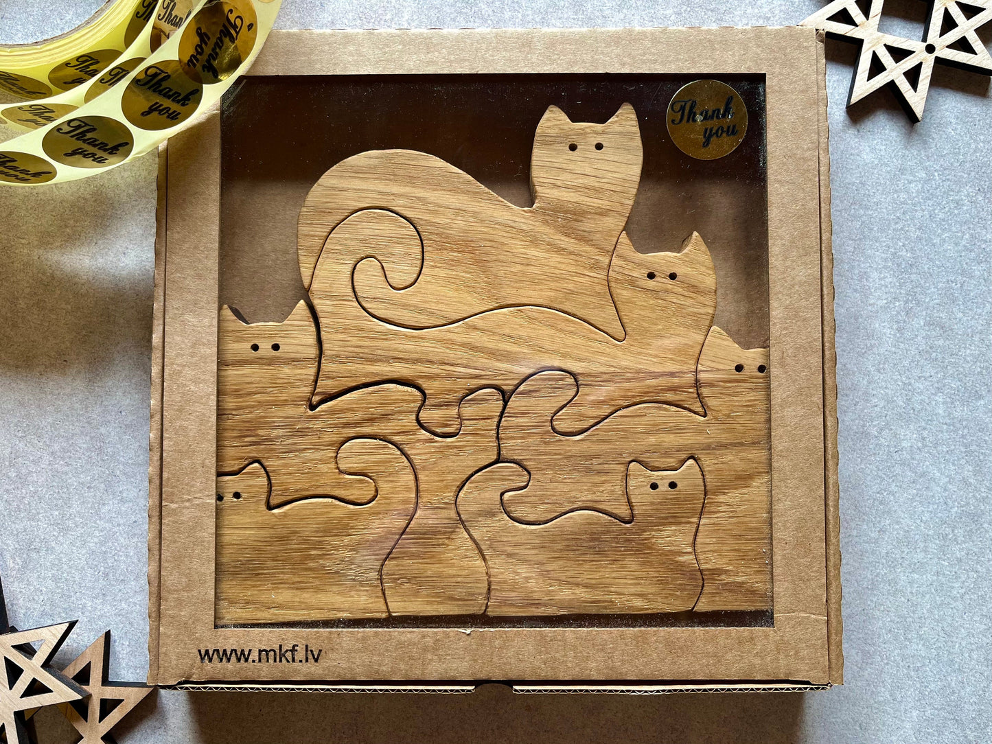 Wooden Jigsaw Cat Puzzle | 6 piece puzzle for kids, Autumn Cats, Animal wood puzzle for children, Montessori toy, Cat lover gift, Oak wood