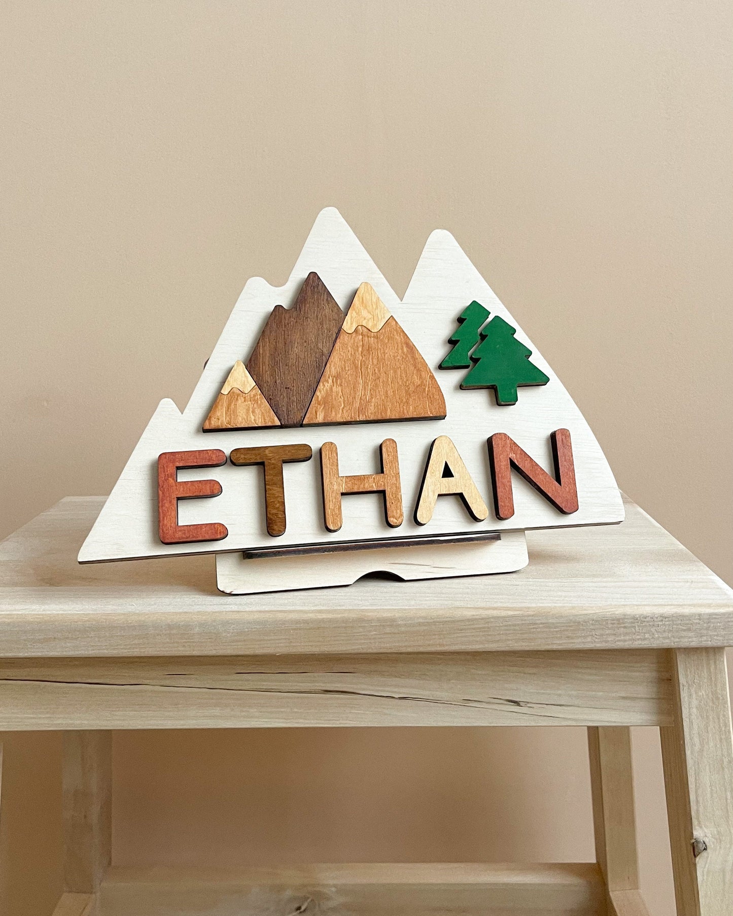 Mountain Personalized Name Puzzle - Woodland Toddler Name Puzzle – Toys Nursery Handmade Decor - Gift for 2nd 3rd Birthday - Christmas gift