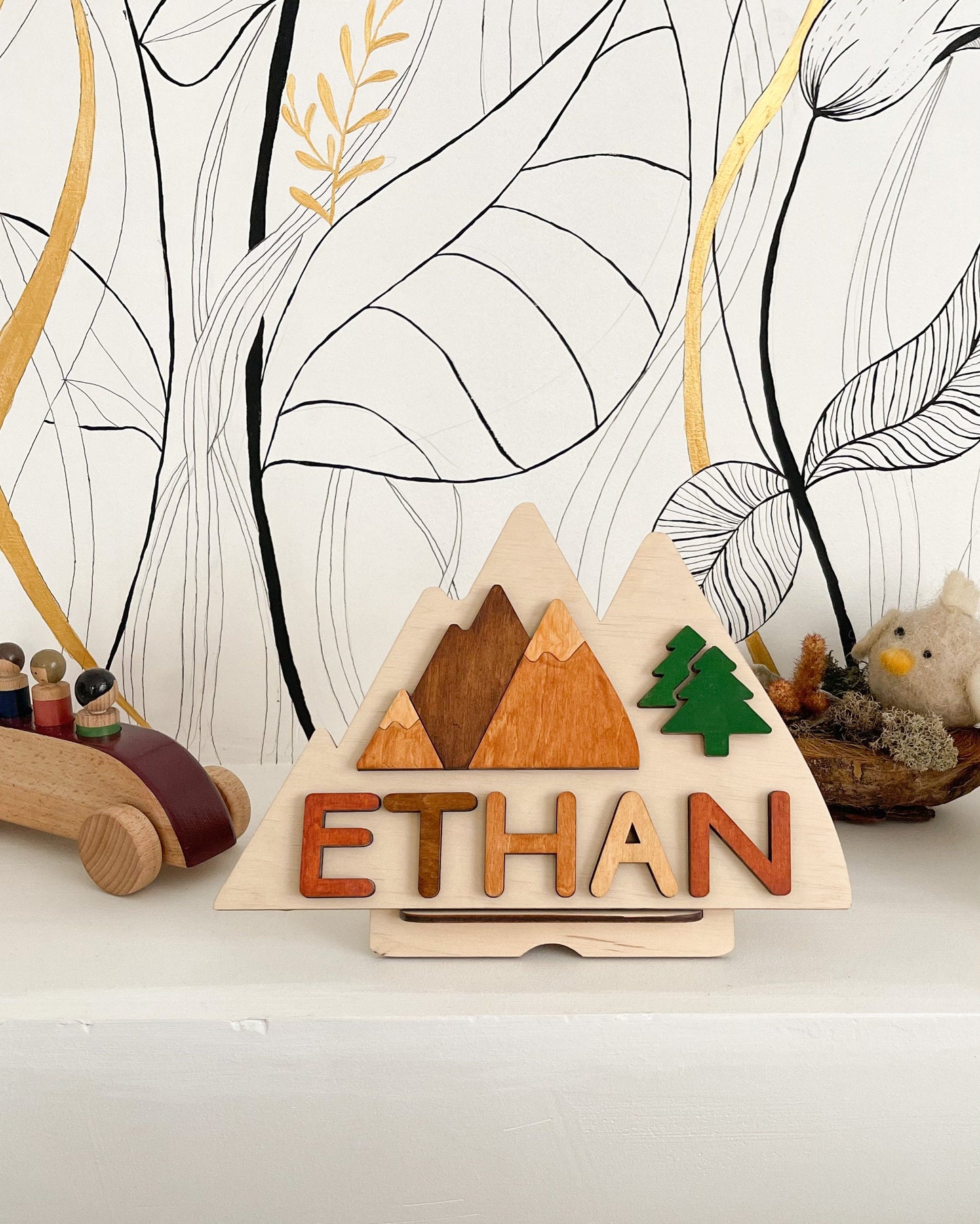 Mountain Personalized Name Puzzle - Woodland Toddler Name Puzzle – Toys Nursery Handmade Decor - Gift for 2nd 3rd Birthday - Christmas gift