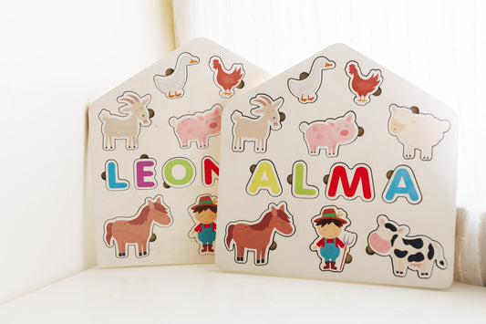 Name Puzzles, Custom Name Puzzle, Wooden Farm Animals, 1st Birthday, Gift for Kids, Baby Boy Gift Active