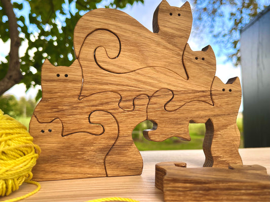 Wooden Jigsaw Cat Puzzle | 6 piece puzzle for kids, Autumn Cats, Animal wood puzzle for children, Montessori toy, Cat lover gift, Oak wood